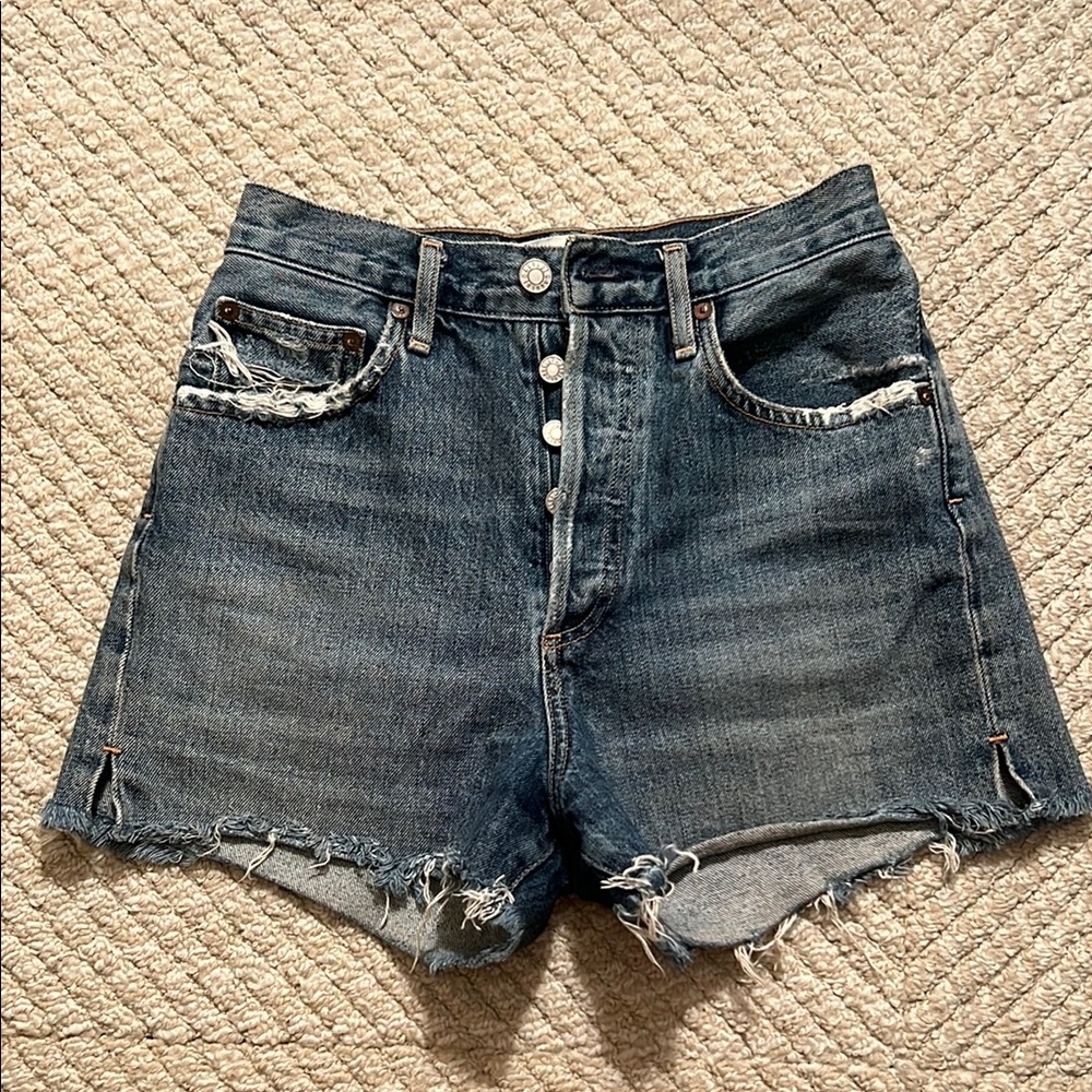 Agolde Medium Wash High-Rise Button Fly Denim Shorts